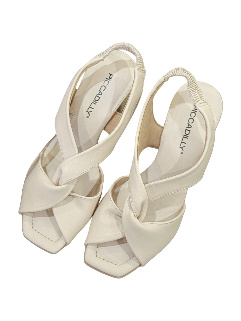 Piccadilly Off-White High Heeled Sandals Chunky Heel Cream Women's Size 4 - Picture 6 of 17